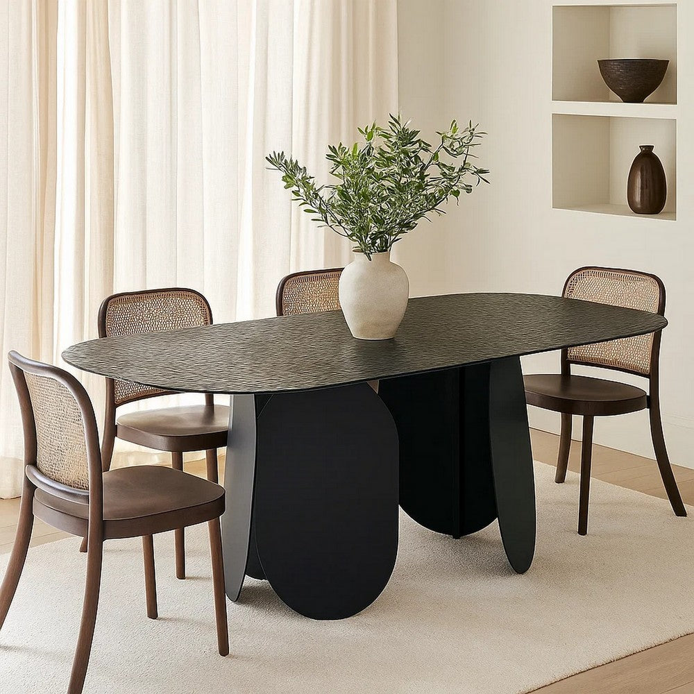 Cid Max Dining Table | Black Hammered Glass | Iron Frame | 79"