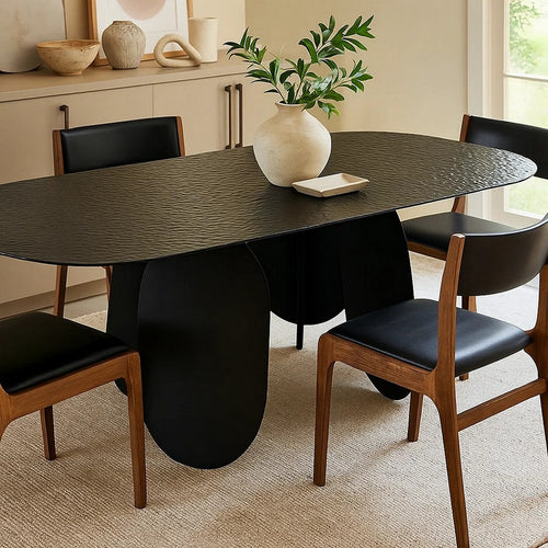 Cid Max Dining Table | Black Hammered Glass | Iron Frame | 79"