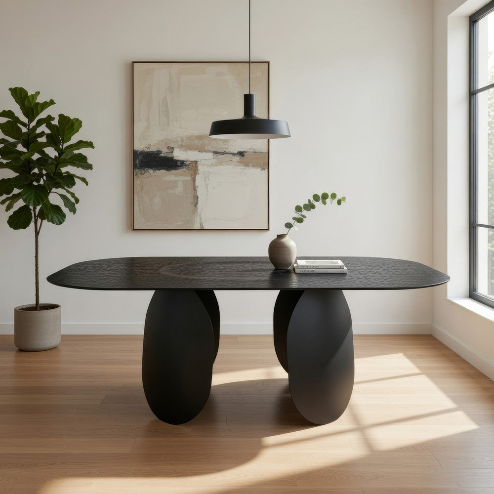 Cid Max Dining Table | Black Hammered Glass | Iron Frame | 79"