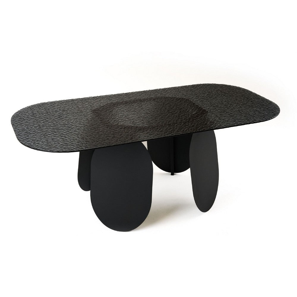 Cid Max Dining Table | Black Hammered Glass | Iron Frame | 79"