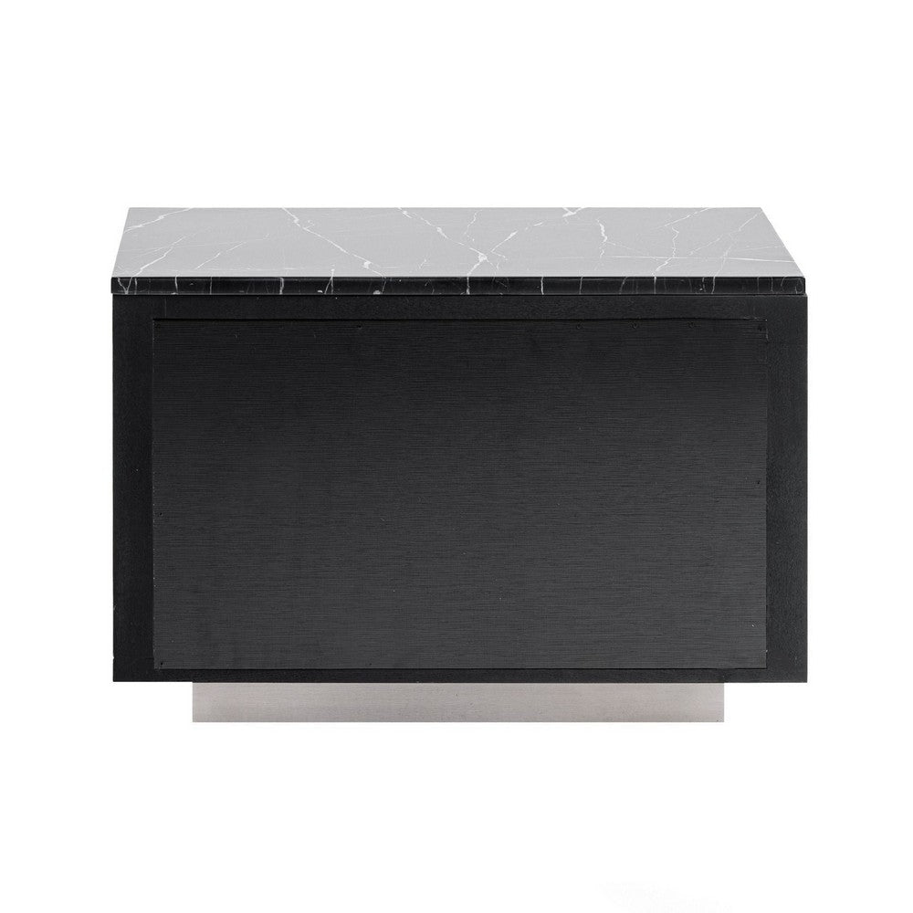 Cid Cord Nightstand | Black Marble | Silver Drawers and Plinth Base | 28’’ BM338270