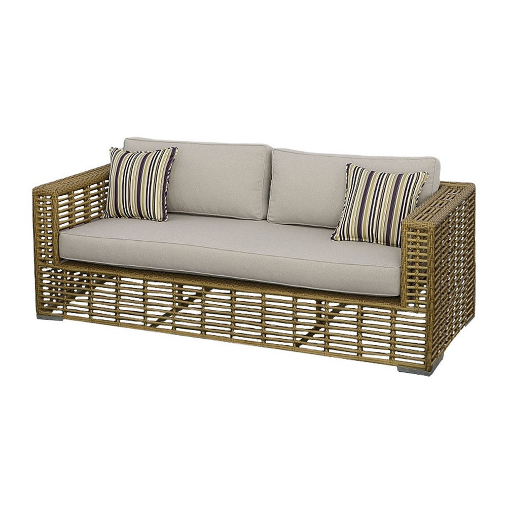 Toya Outdoor Sofa | 2 Pillows | Beige Rattan | Metal Frame | 77’’ BM338273