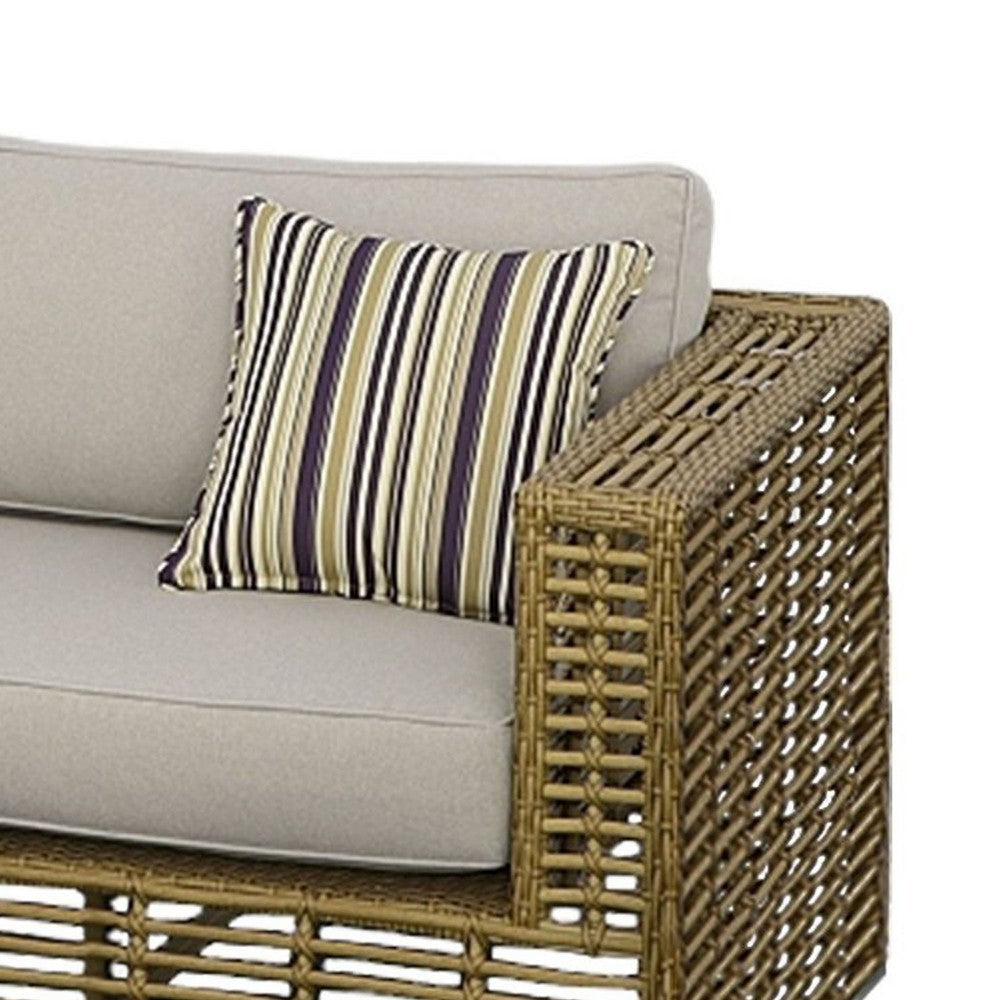 Toya Outdoor Sofa | 2 Pillows | Beige Rattan | Metal Frame | 77’’ BM338273