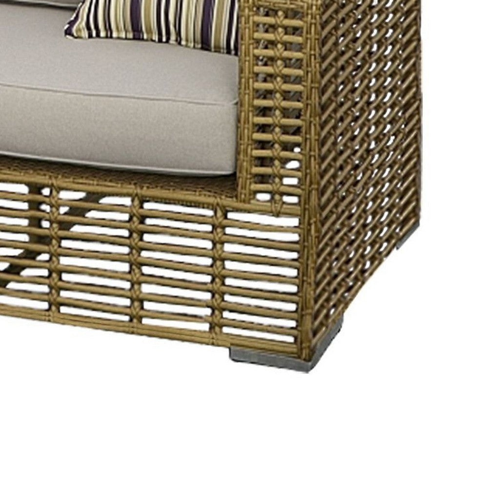 Toya Outdoor Sofa | 2 Pillows | Beige Rattan | Metal Frame | 77’’ BM338273