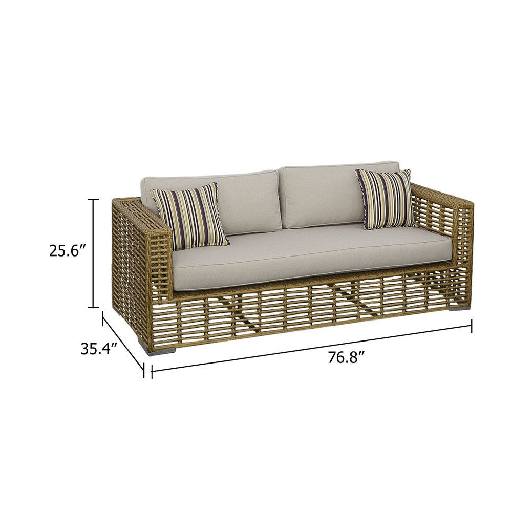 Toya Outdoor Sofa | 2 Pillows | Beige Rattan | Metal Frame | 77’’ BM338273