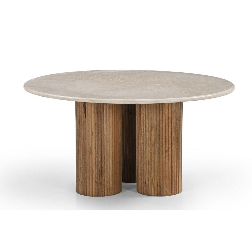 Cid Den Coffee Table | Brown Wood | Round Botticino Marble Top | 27’’ BM338275