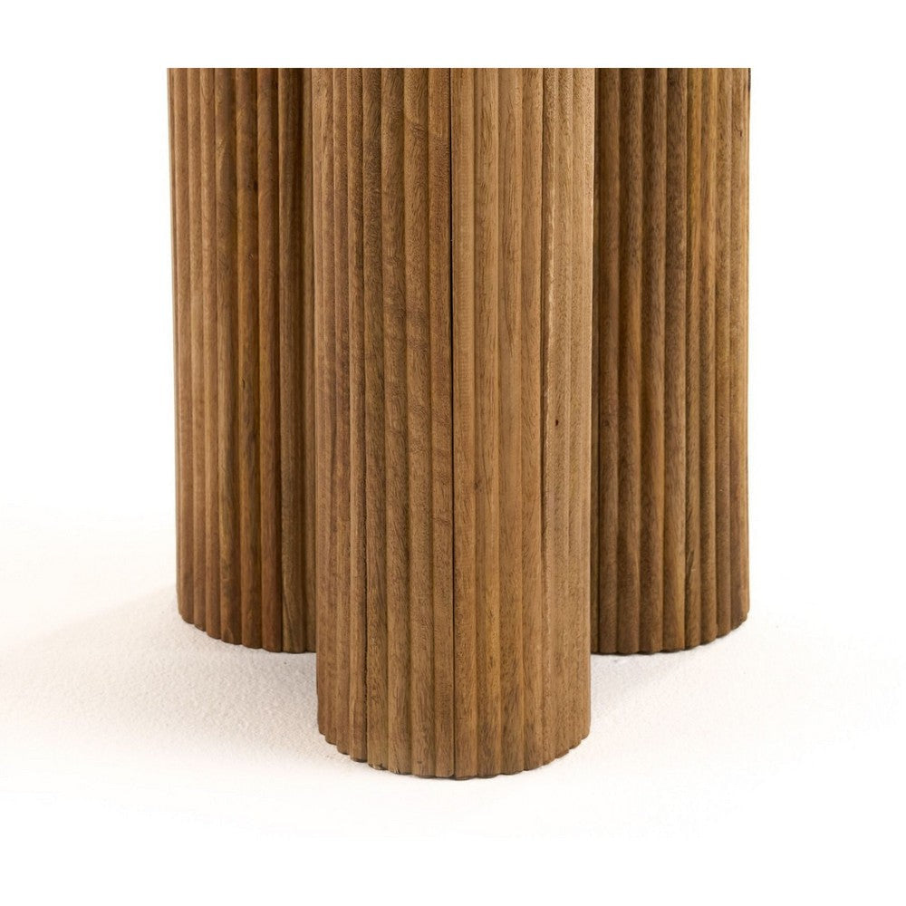 Cid Den End Table | Brown Wood | Round Botticino Marble Top | 20’’ BM338276