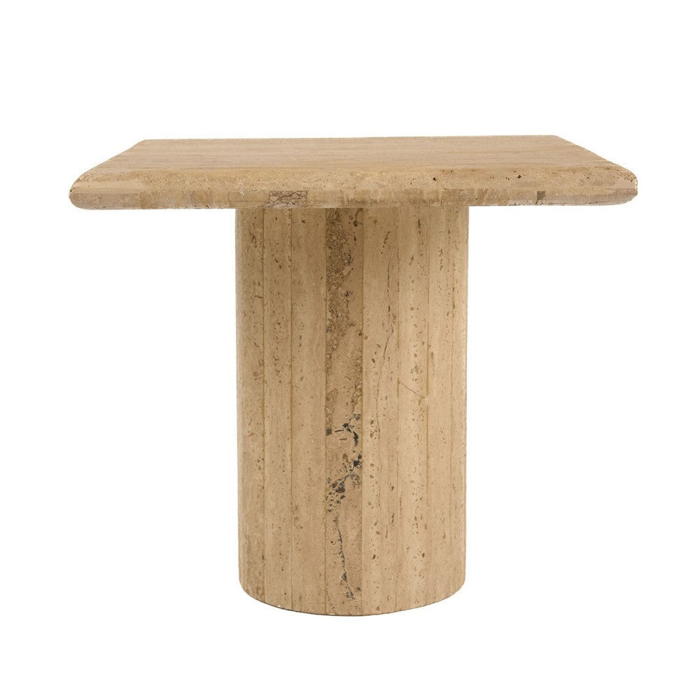 Cid Flet Side End Table | Beige Travertine Marble | Square 17’’ Top BM338277