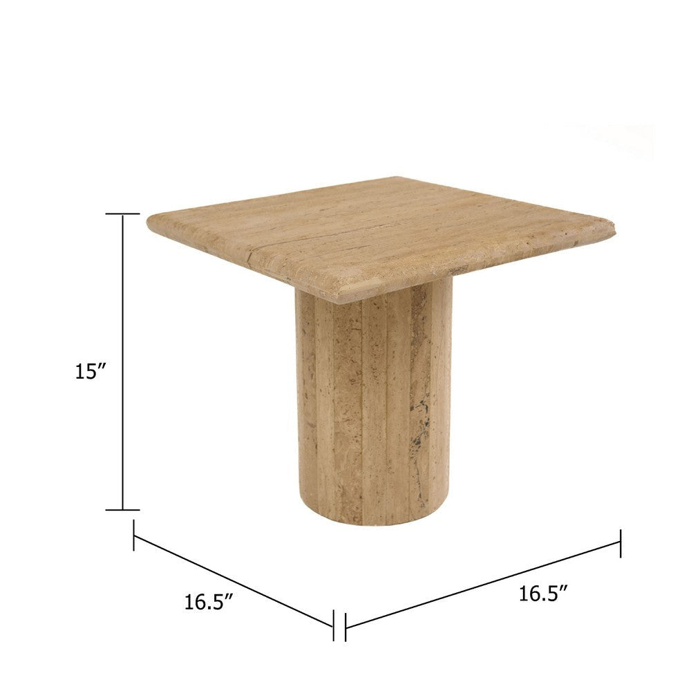Cid Flet Side End Table | Beige Travertine Marble | Square 17’’ Top BM338277