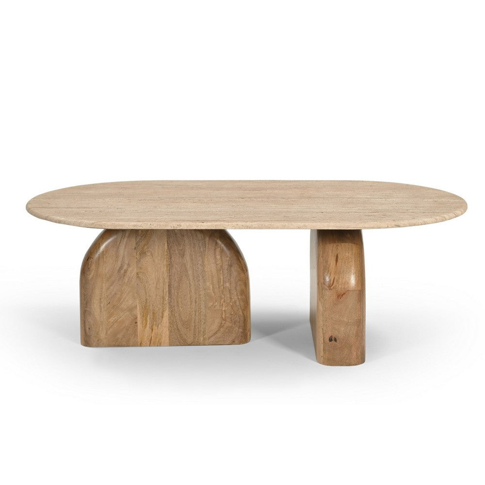 Cid Elis Coffee Table | Beige Travertine Marble and Solid Wood | 47’’ BM338279