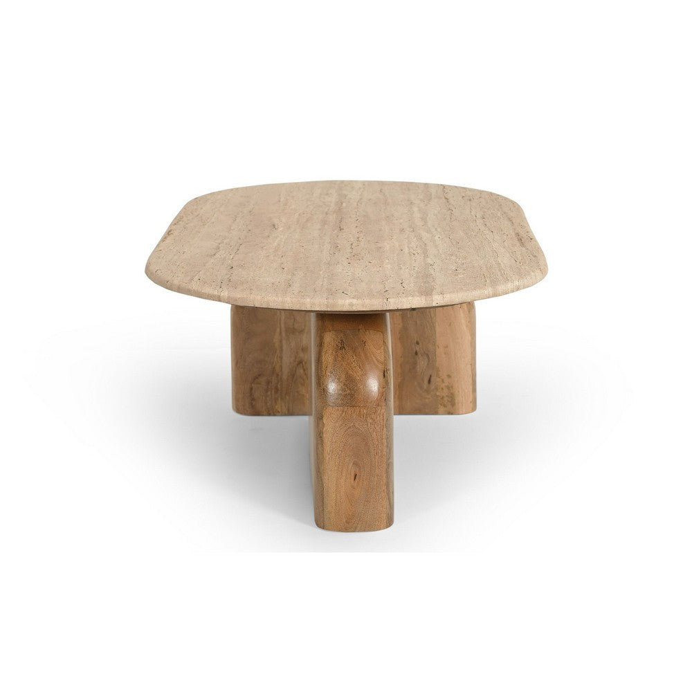 Cid Elis Coffee Table | Beige Travertine Marble and Solid Wood | 47’’ BM338279