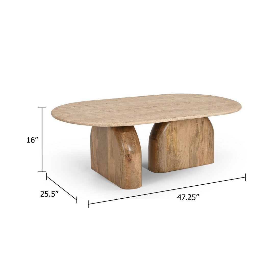 Cid Elis Coffee Table | Beige Travertine Marble and Solid Wood | 47’’ BM338279