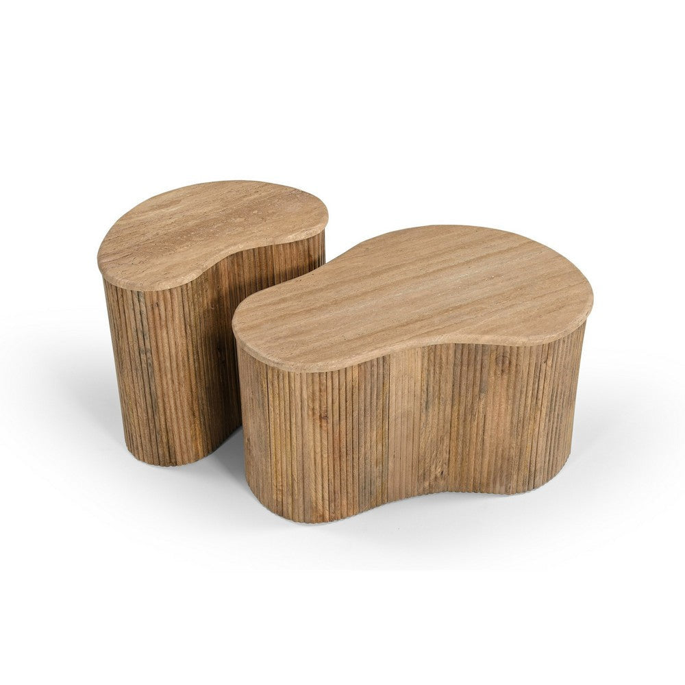 Cid Ata Coffee Table Set of 3 | Beige Marble | Artisan Solid Mango Wood BM338282