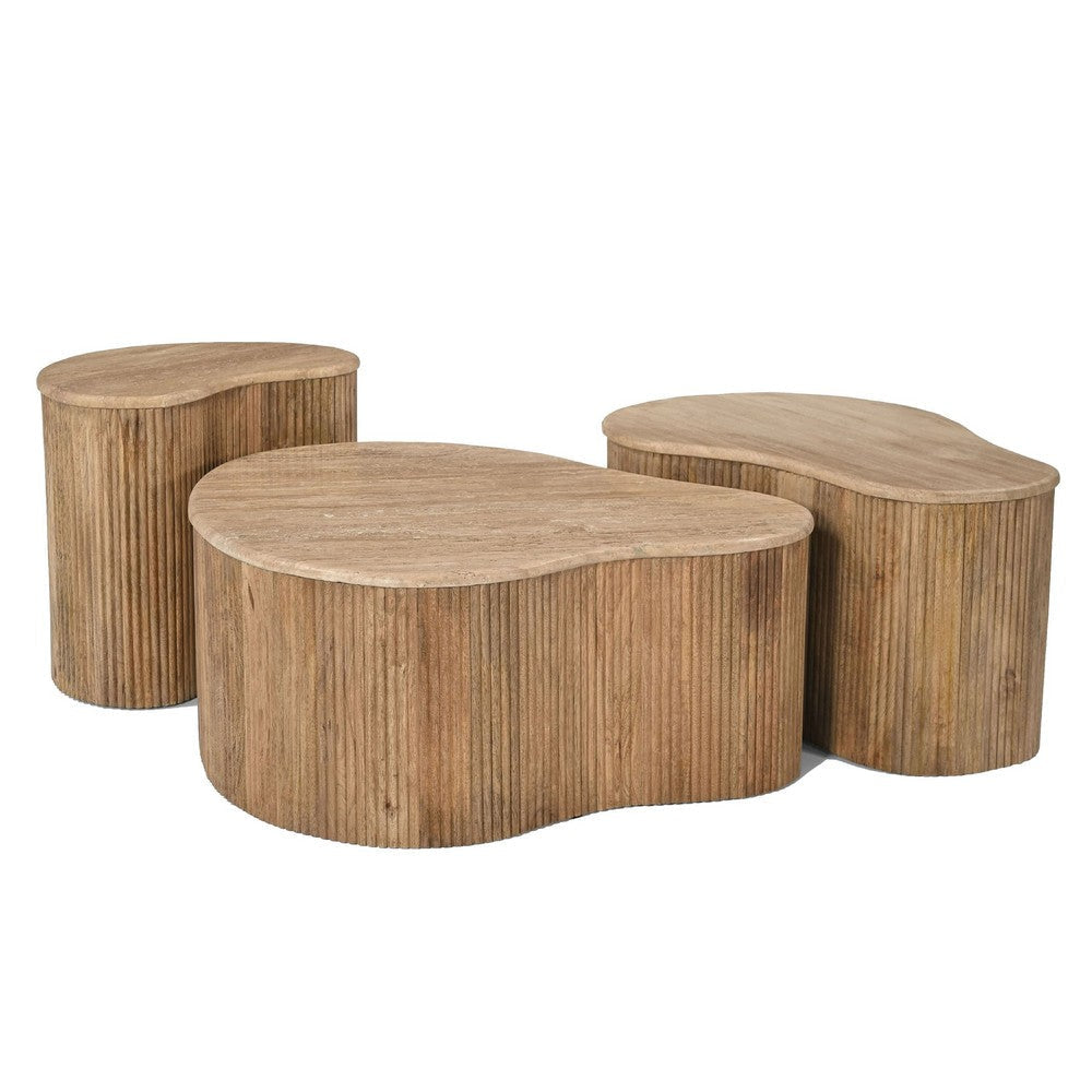 Cid Ata Coffee Table Set of 3 | Beige Marble | Artisan Solid Mango Wood BM338282