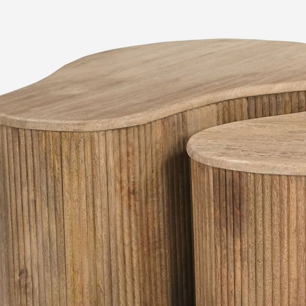 Cid Ata Coffee Table Set of 3 | Beige Marble | Artisan Solid Mango Wood BM338282