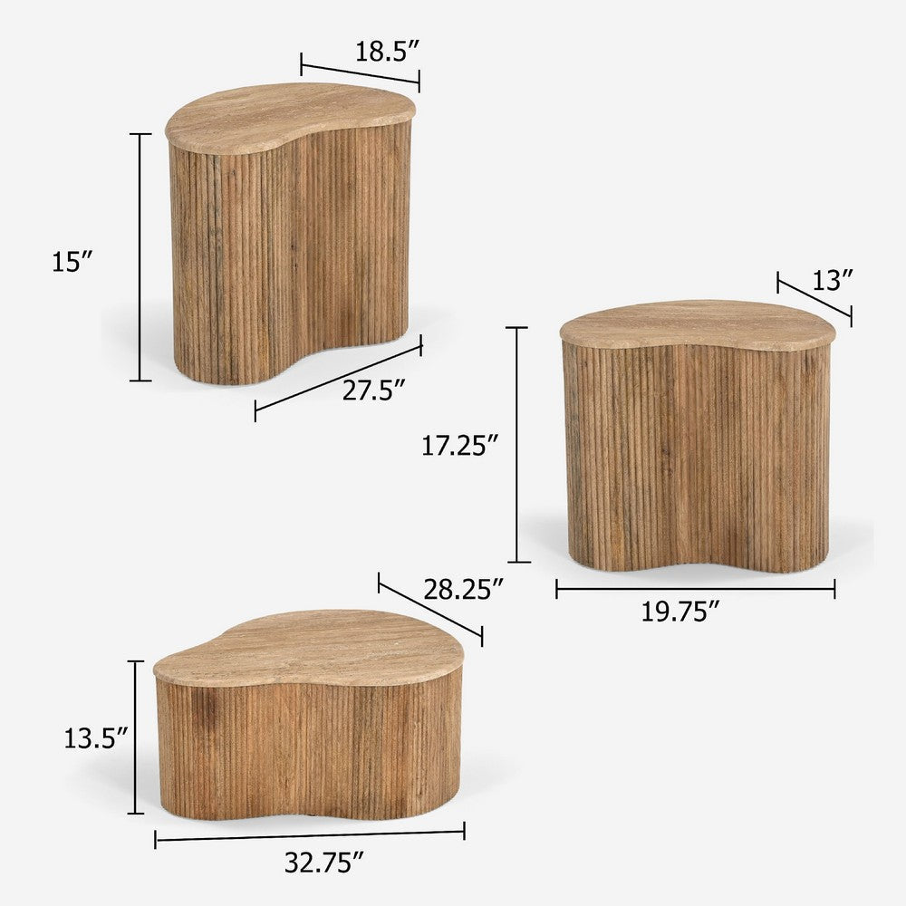 Cid Ata Coffee Table Set of 3 | Beige Marble | Artisan Solid Mango Wood BM338282