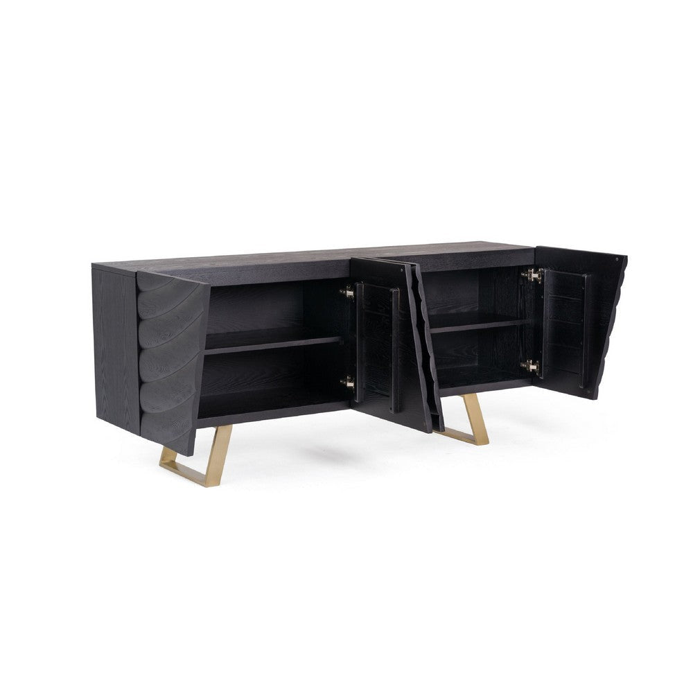 Cid Finn Sideboard Buffet Server Cabinet | 4 Doors | Black Gold | 71’’ BM338283