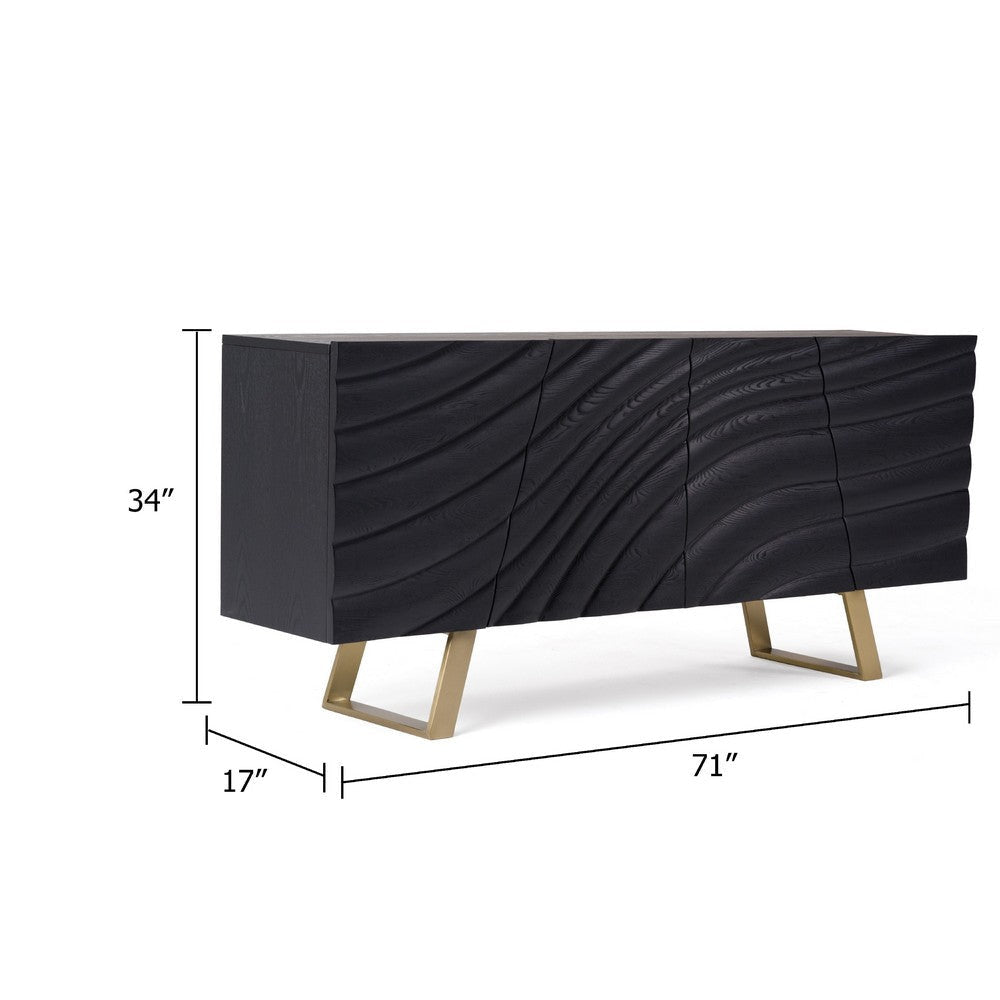 Cid Finn Sideboard Buffet Server Cabinet | 4 Doors | Black Gold | 71’’ BM338283