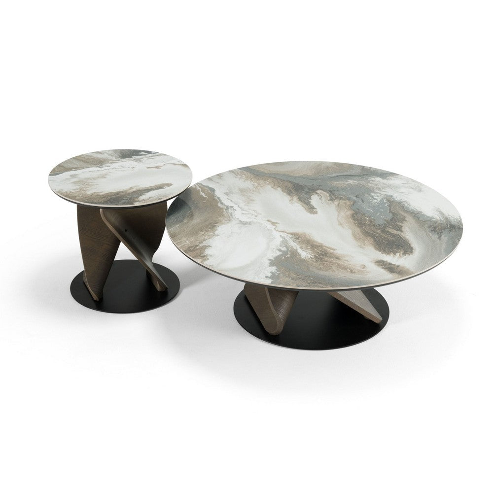 Cid Chif Coffee Table Set of 2 | White Ceramic Tops | Gray Wood Pedestal BM338285