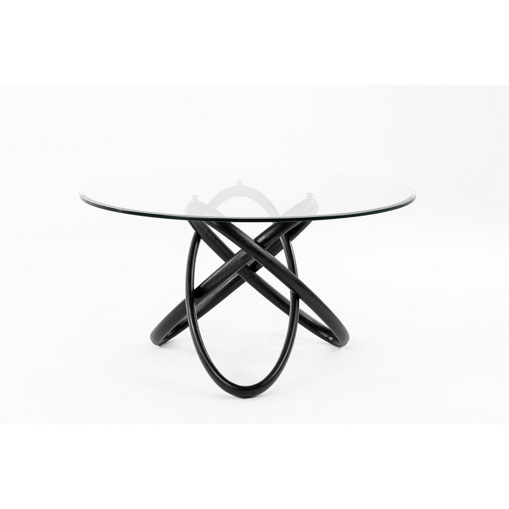Cid Ason Dining Table | Round Glass Top and Black Ash Wood Base | 54’’ BM338286