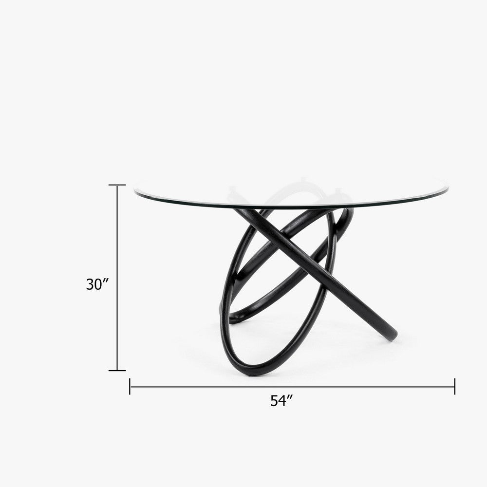 Cid Ason Dining Table | Round Glass Top and Black Ash Wood Base | 54’’ BM338286