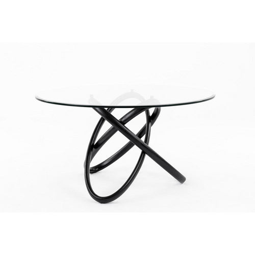 Cid Ason Dining Table | Round Glass Top and Black Ash Wood Base | 54"