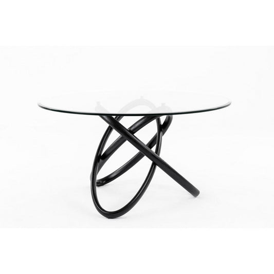 Cid Ason Dining Table | Round Glass Top and Black Ash Wood Base | 54"