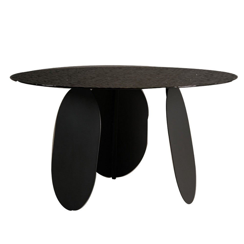 Cid Axen Dining Table | 53" Gray Hammered Glass Top | Black Iron