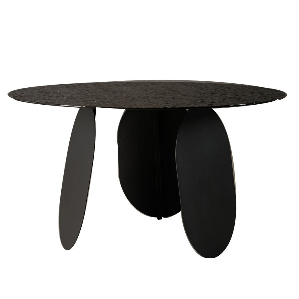 Cid Axen Dining Table | 53" Gray Hammered Glass Top | Black Iron