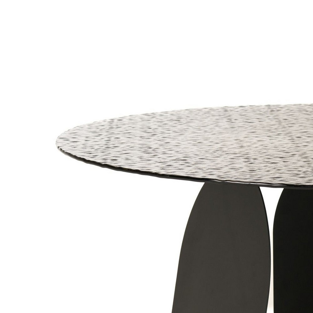 Cid Axen Dining Table | 53" Gray Hammered Glass Top | Black Iron