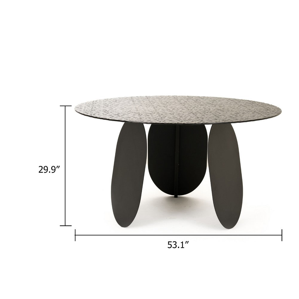Cid Axen Dining Table | 53" Gray Hammered Glass Top | Black Iron