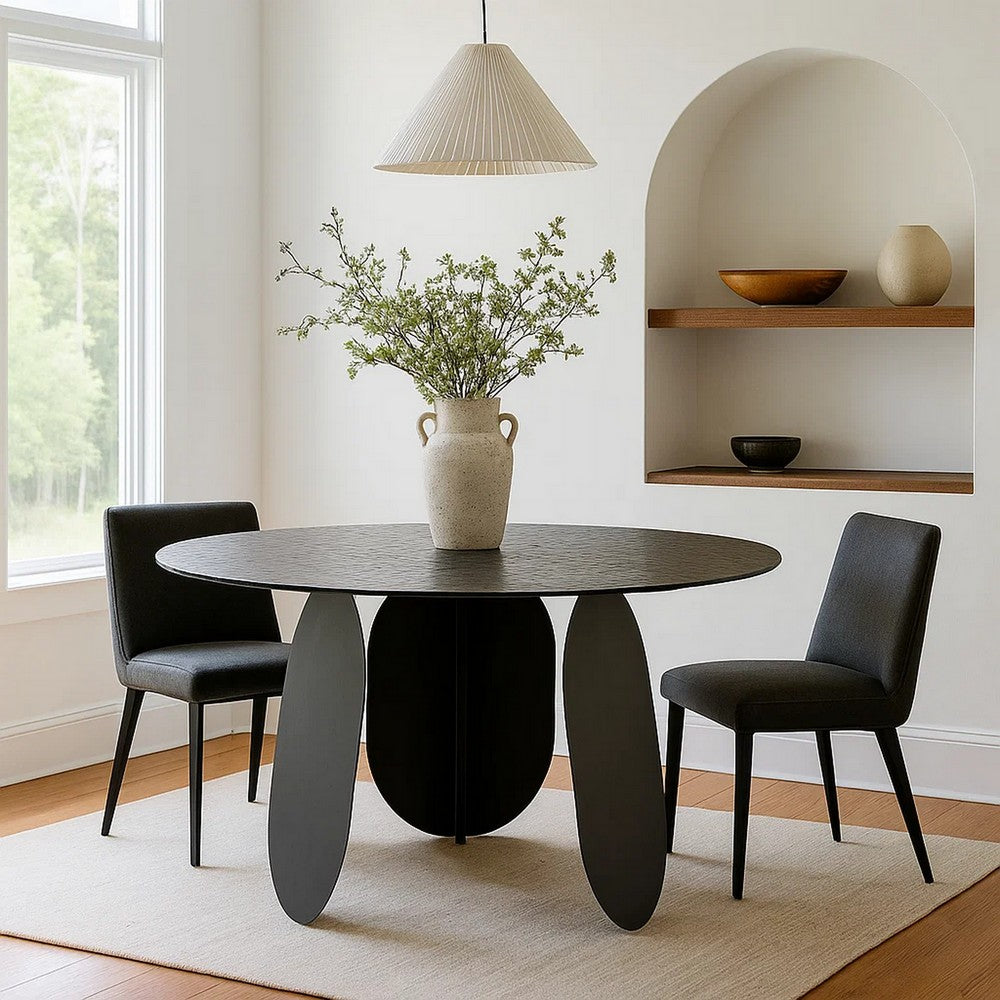 Cid Axen Dining Table | 53" Gray Hammered Glass Top | Black Iron