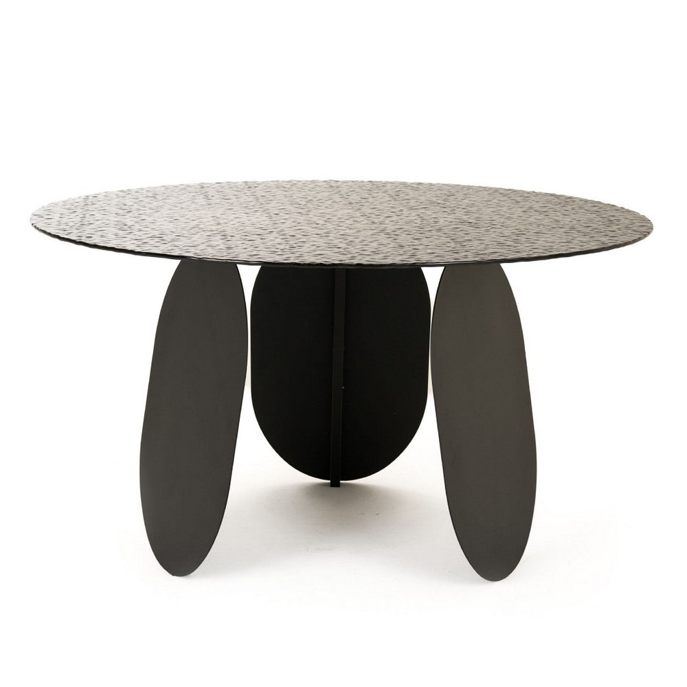 Cid Axen Dining Table | 53" Gray Hammered Glass Top | Black Iron