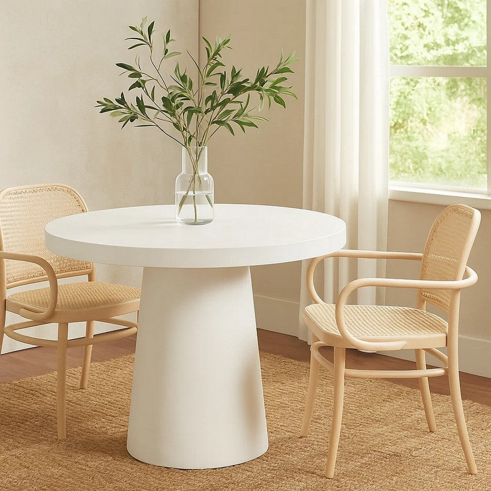 Cid Deso Dining Table | White Concrete Tapered Base | Round 43" Top