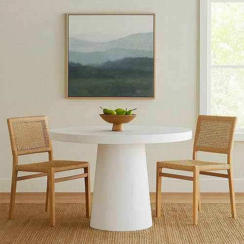 Cid Deso Dining Table | White Concrete Tapered Base | Round 43" Top