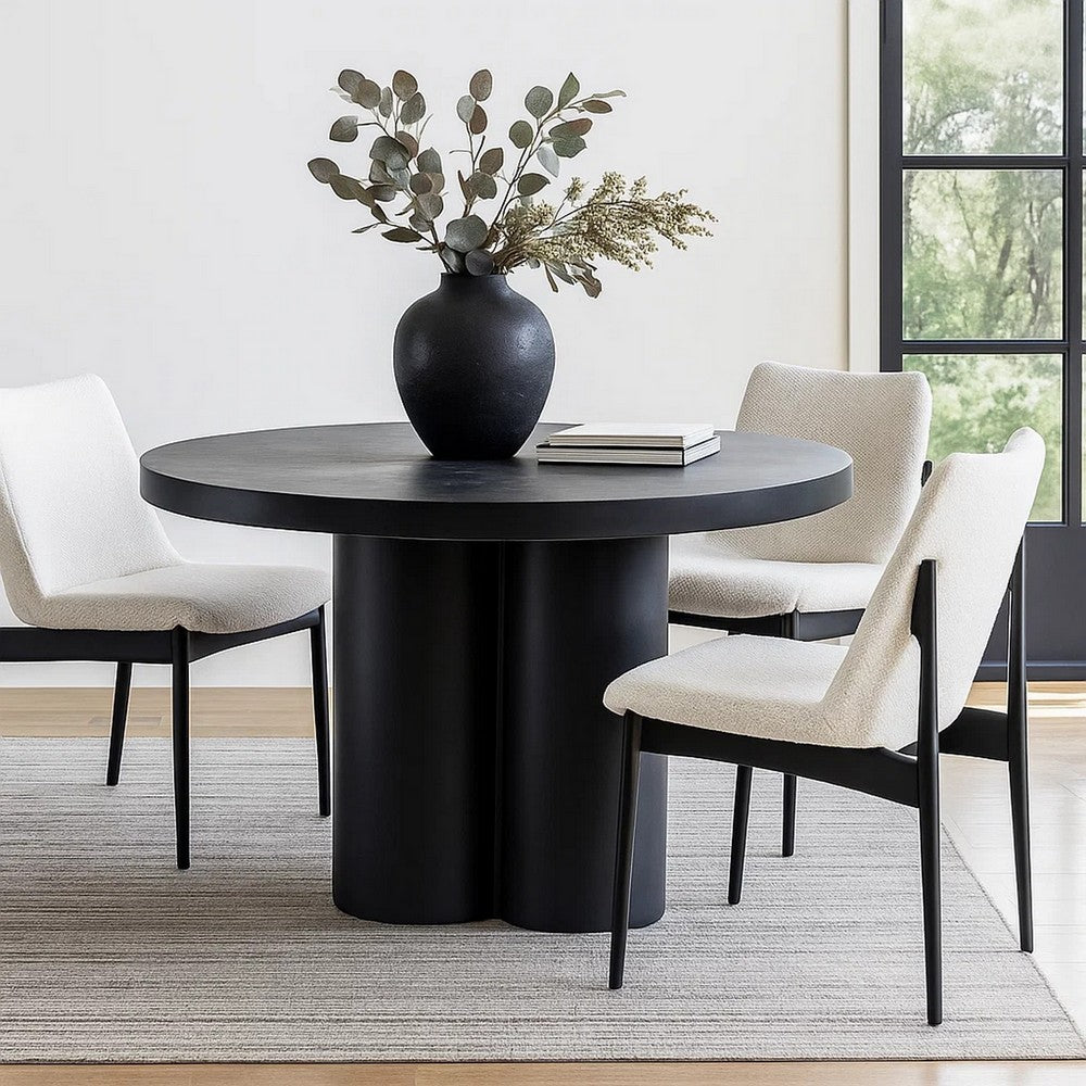 Cid Run Dining Table | Black Concrete Abstract Base | Round 43"
