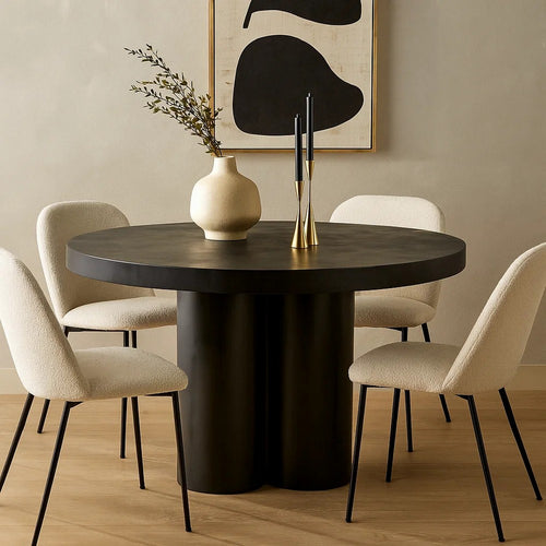 Cid Run Dining Table | Black Concrete Abstract Base | Round 43"