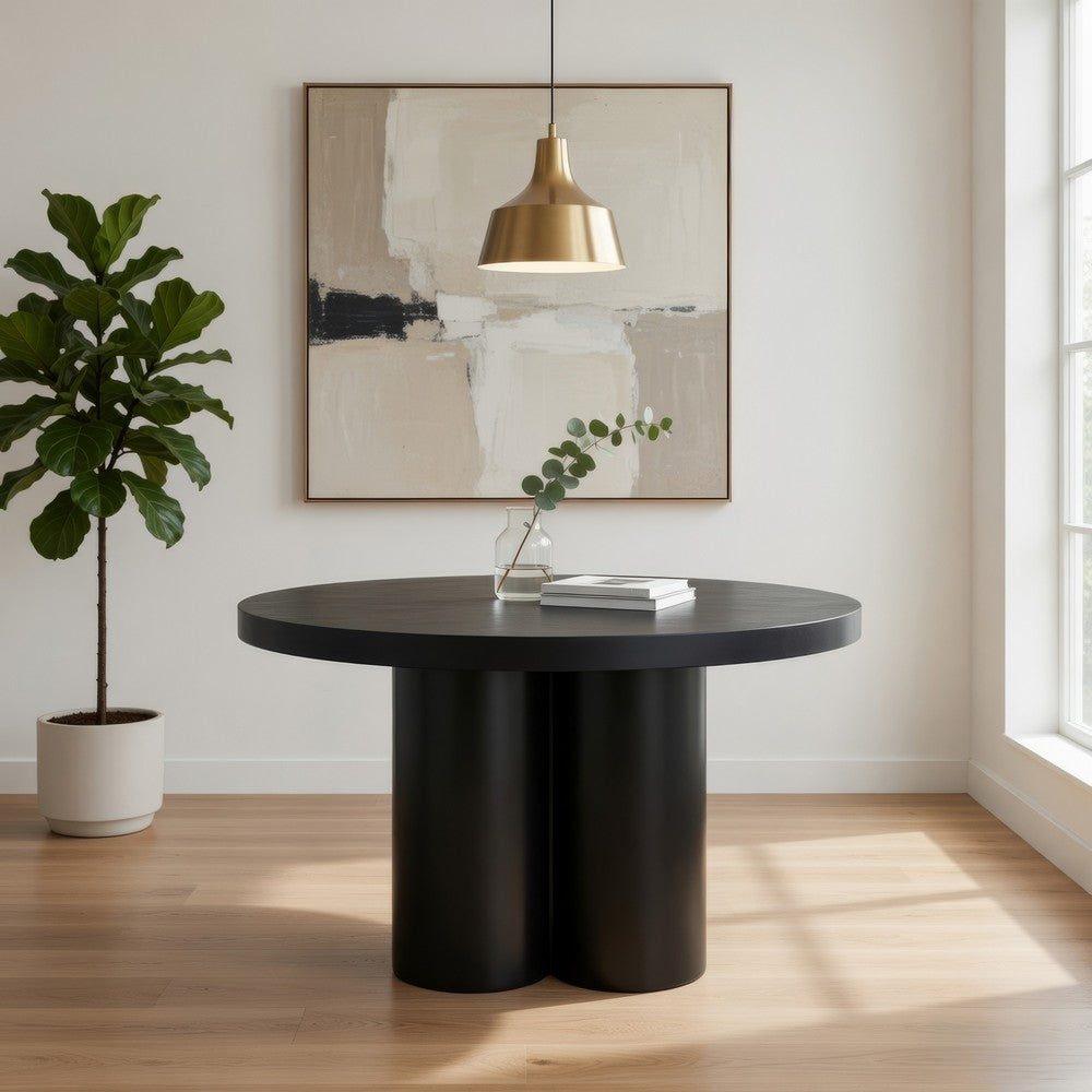 Cid Run Dining Table | Black Concrete Abstract Base | Round 43"
