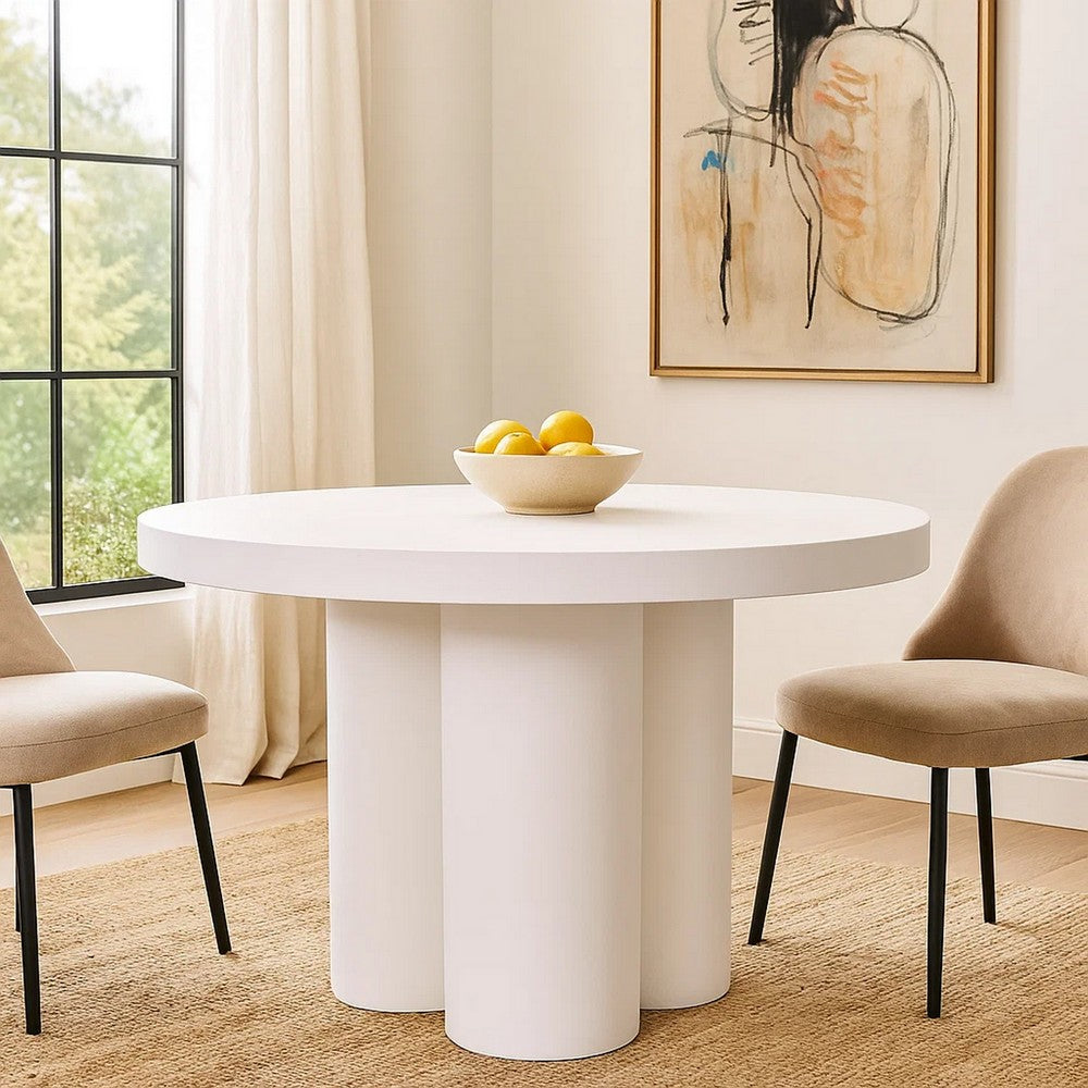 Cid Run Dining Table | White Concrete Abstract Base | Round 43"