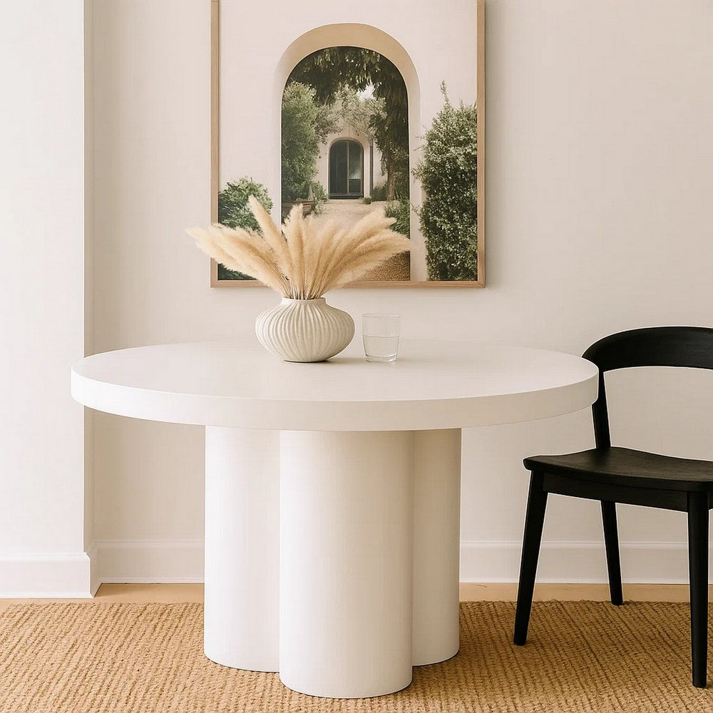 Cid Run Dining Table | White Concrete Abstract Base | Round 43"