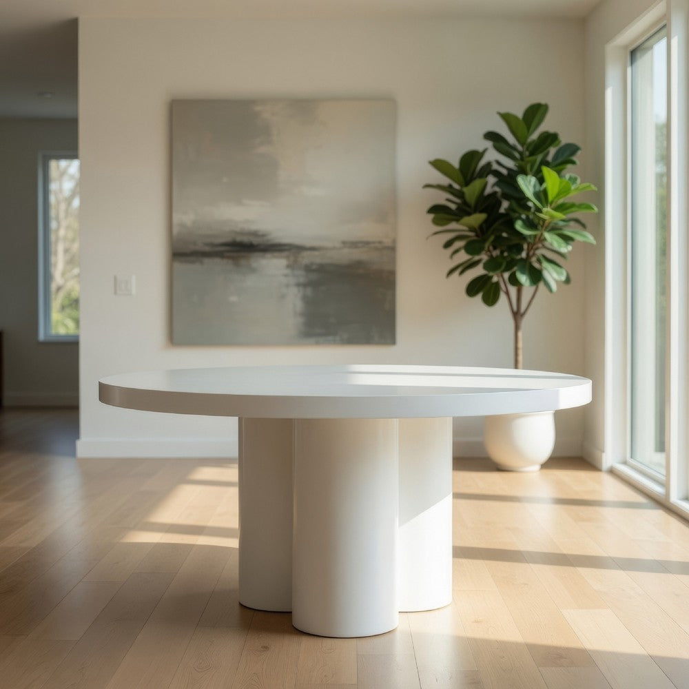 Cid Run Dining Table | White Concrete Abstract Base | Round 43"