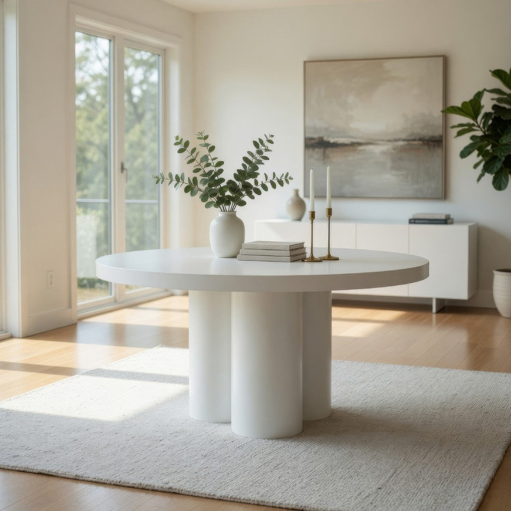 Cid Run Dining Table | White Concrete Abstract Base | Round 43"