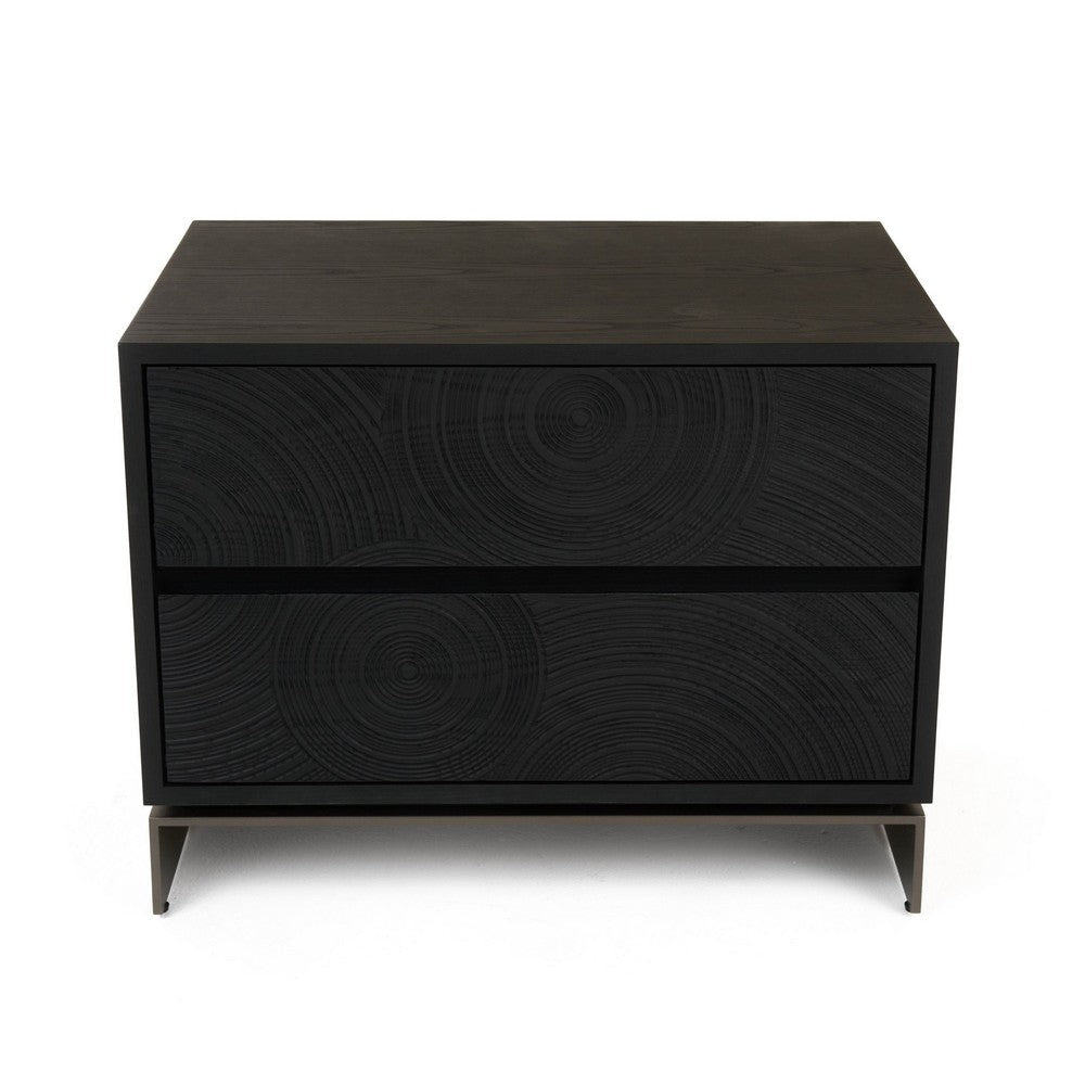 Niye Nightstand | 2 Drawers | Black Ash Wood and Gray Metal Base | 28’’ BM338294