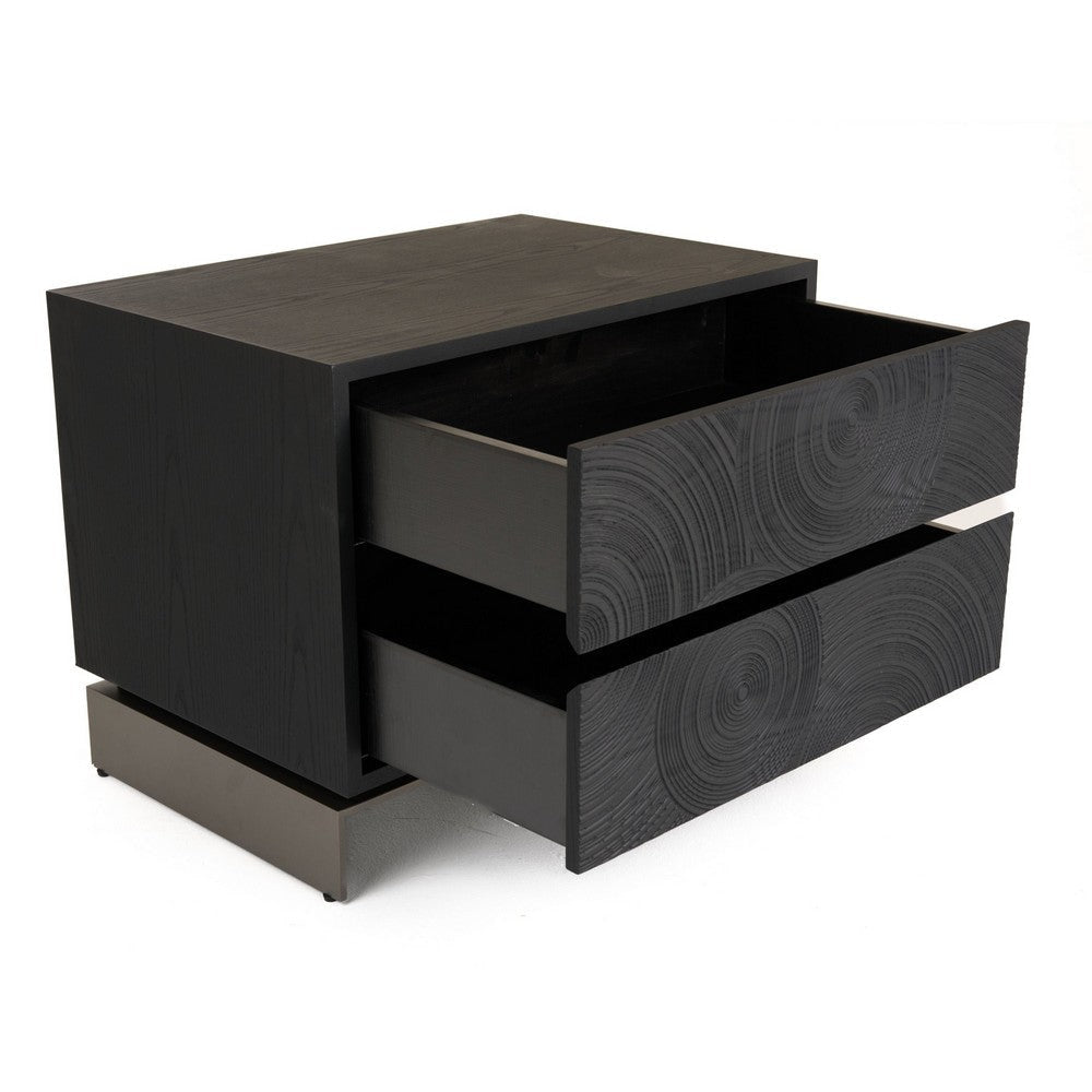 Niye Nightstand | 2 Drawers | Black Ash Wood and Gray Metal Base | 28’’ BM338294