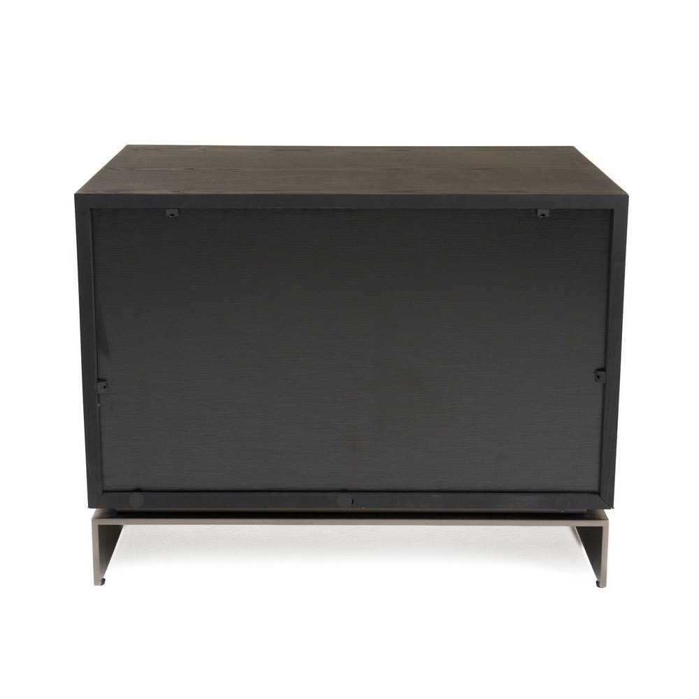 Niye Nightstand | 2 Drawers | Black Ash Wood and Gray Metal Base | 28’’ BM338294