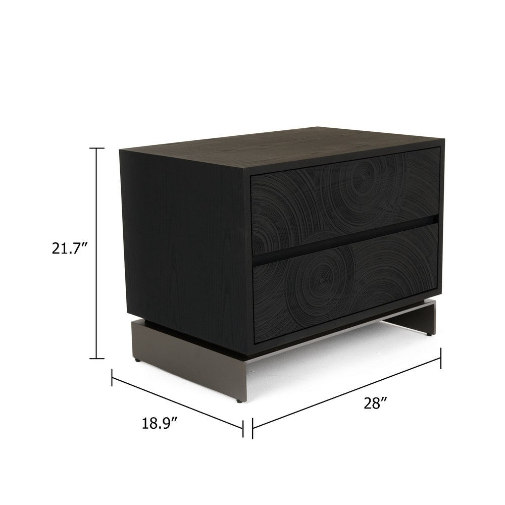 Niye Nightstand | 2 Drawers | Black Ash Wood and Gray Metal Base | 28’’ BM338294
