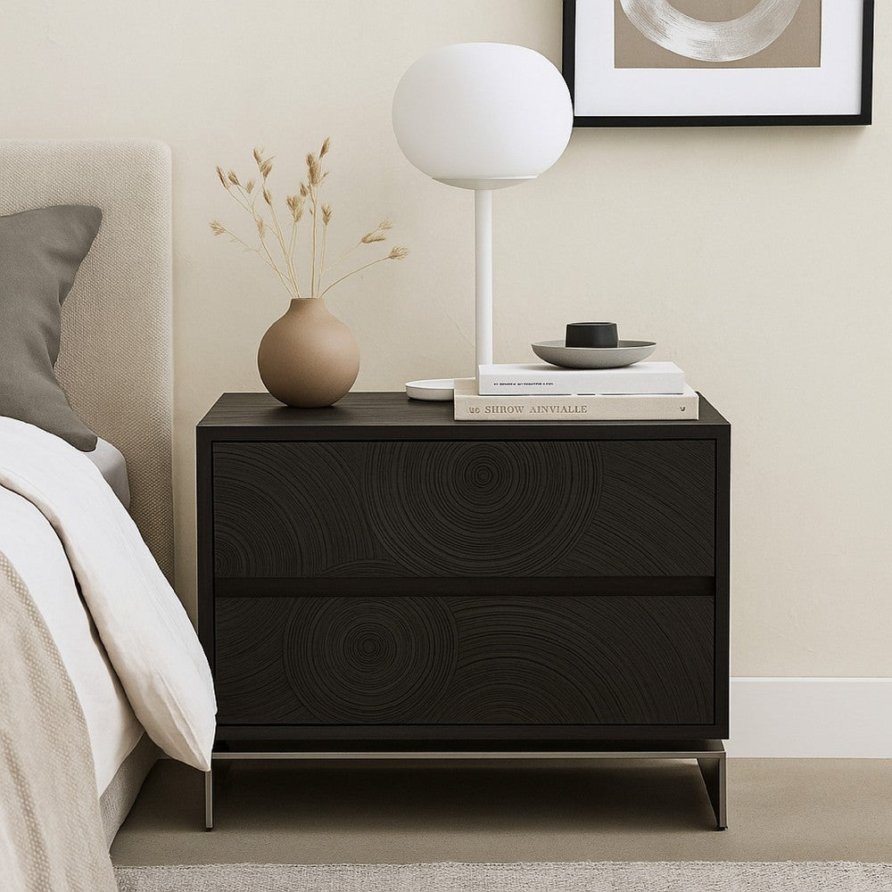 Niye Nightstand | 2 Drawers | Black Ash Wood and Gray Metal Base | 28’’ BM338294