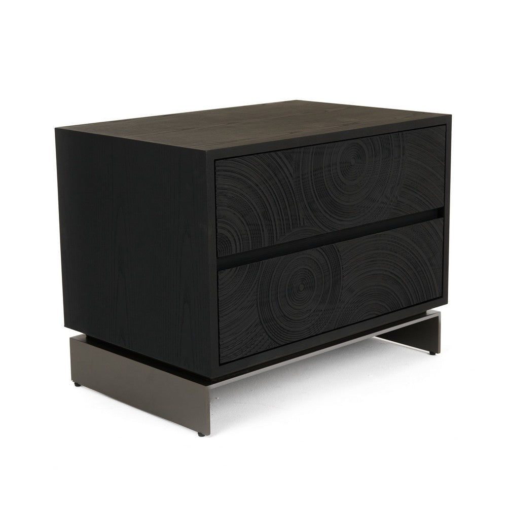 Niye Nightstand | 2 Drawers | Black Ash Wood and Gray Metal Base | 28’’ BM338294