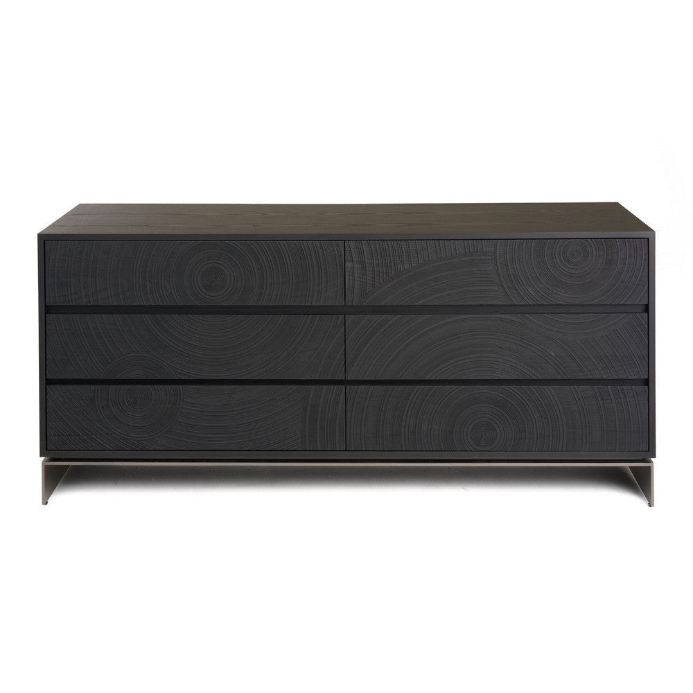 Niye Wide Dresser | 6 Drawers | Black Ash Veneer | Gray Metal Base BM338295