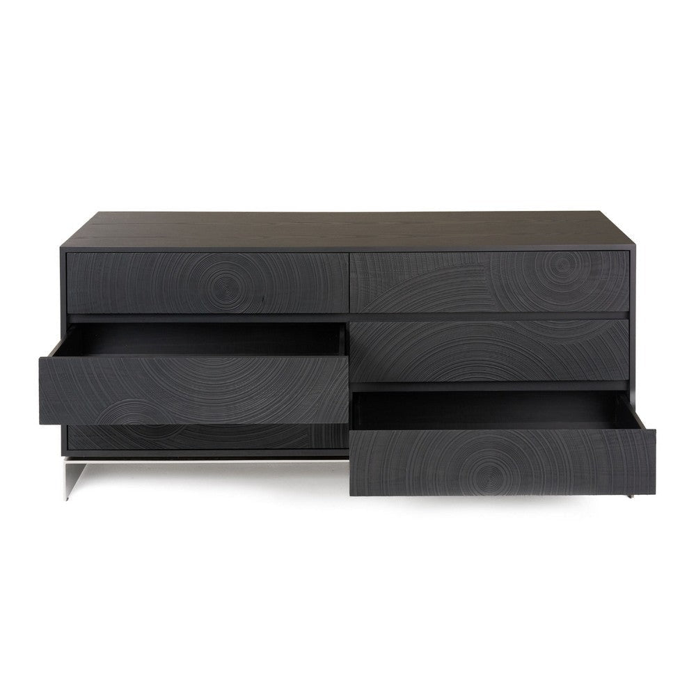Niye Wide Dresser | 6 Drawers | Black Ash Veneer | Gray Metal Base BM338295